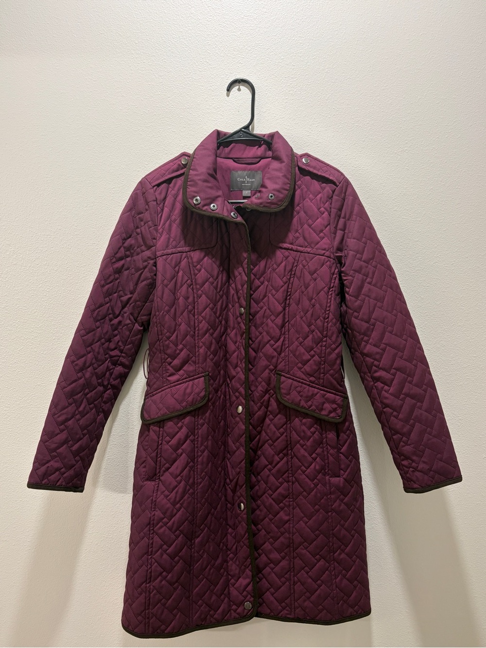Cole Haan Quilted Long Puffer Plum Coat